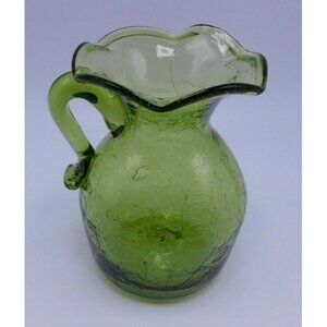 Jamestown VA Green Crackle Glass Pitcher Handle Vintage Decorative Piece